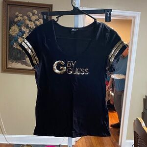 G by Guess Black Tee with Gold Accents